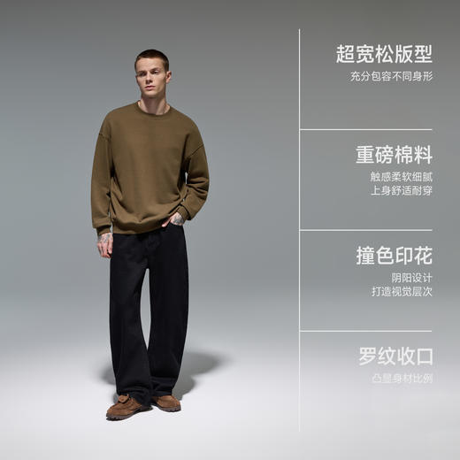 CHINISM赤尘 重磅斑驳印花圆领卫衣男秋季新款复古休闲套头上衣 商品图1