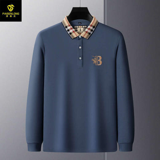 秋季上新！【低调内敛，亲肤舒适！】2025秋冬派森龙中年男士长袖T恤 POLO衫纯色刺绣翻领上衣 爸爸POLO衫-QB 商品图7