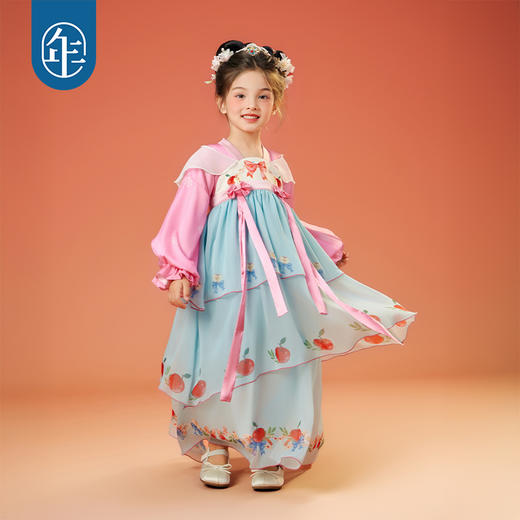 年衣童装汉服连衣裙女童25秋季新款中式长袖蛋糕裙月下花糖连衣裙 商品图0