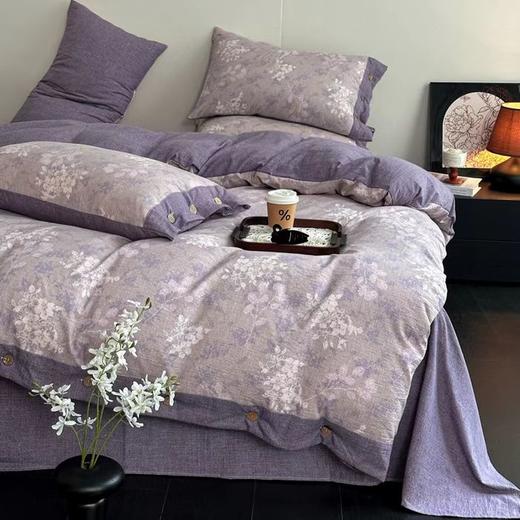 秋冬新品A类加厚高克重亚麻复古风双层纱印花四件套G110100001 商品图5