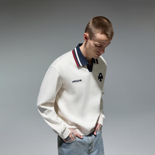 CHINISM赤尘 撞色海鸥领卫衣男秋季新款美式学院风男生长袖上衣 商品图3