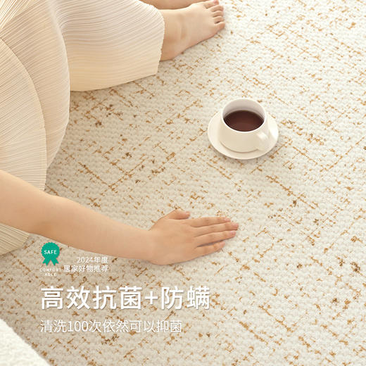 【0甲醛+高效抗菌+防螨】地毯客厅卧室奶油风纯色防水耐脏免打理地垫 ，抗污免洗一擦即净！咖啡茶渍通通搞定，亲肤无甲醛，品质感爆棚✨ 商品图3