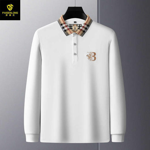 秋季上新！【低调内敛，亲肤舒适！】2025秋冬派森龙中年男士长袖T恤 POLO衫纯色刺绣翻领上衣 爸爸POLO衫-QB 商品图5