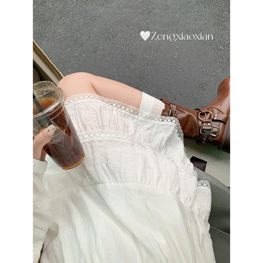 <曾小咸推荐>蕾丝拼接不规则下摆A字连衣裙女 商品图3