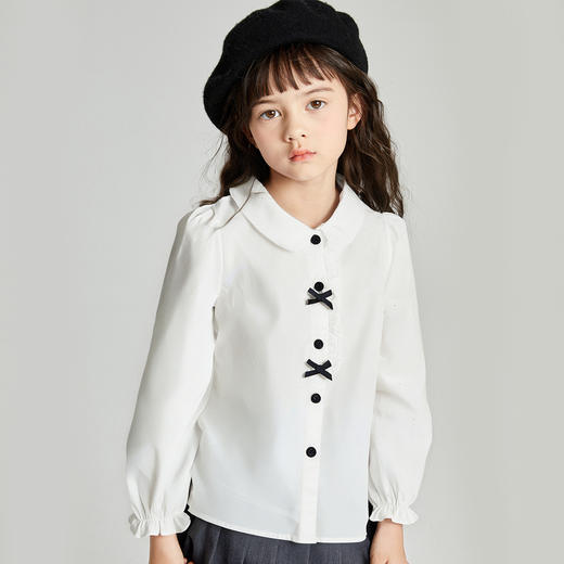 笛莎Deesha 2025秋季新款女童气质翻领木耳边长袖衬衫 商品图1