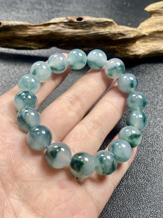 【FC0109】18K镶嵌翡翠冰飘蓝花大手串  珠圆玉润  冰润细腻 美观大气 商品图3