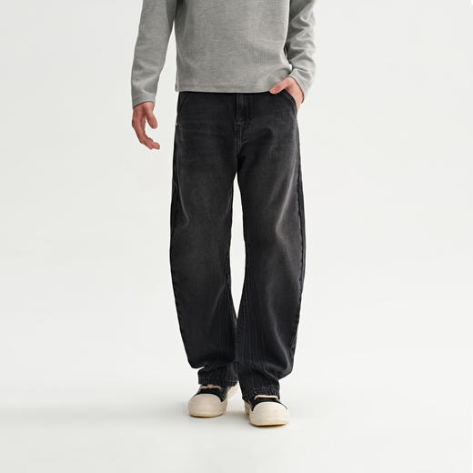 CHINISM赤尘 黑色重磅水洗弯刀牛仔裤男秋季新款宽松直筒男士裤子 商品图0