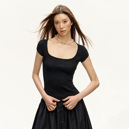 Ariseism 美式复古针织短袖t恤女2025夏季新款修身显瘦辣妹上衣 商品图0