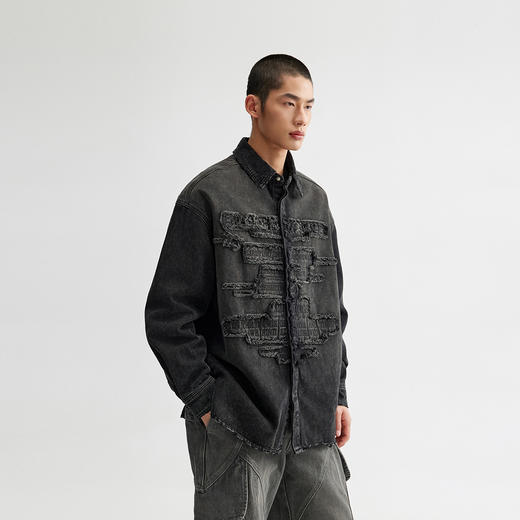 【黑水系列】CHINISM赤尘 贴布刺绣水洗牛仔长袖衬衫男商场同款 商品图2