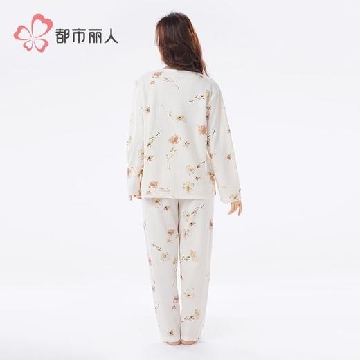 都市丽人睡衣针织提花睡衣女士家居服长袖长裤棉质套装LHH1J5 商品图3