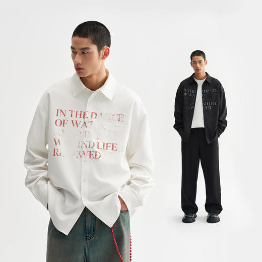 CHINISM赤尘 白色斑驳印花长袖衬衫男秋季新款翻领休闲衬衣外套 商品图3