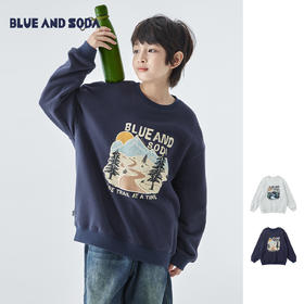 蓝汽水25年秋季新款亲子装中大男童纯色圆领卫衣美式山系印花上衣