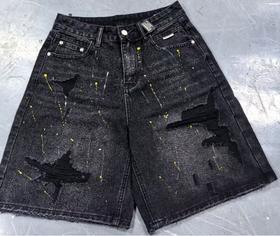 NC一粒扣甩漆破洞牛仔短裤50520夏季012132033053