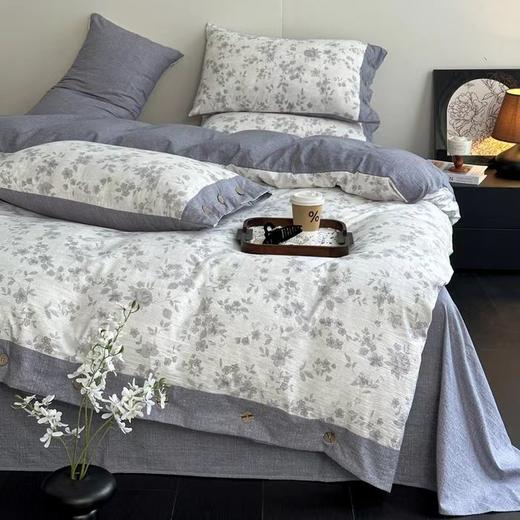 秋冬新品A类加厚高克重亚麻复古风双层纱印花四件套G110100001 商品图1