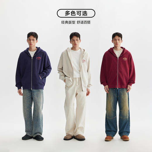 CHINISM赤尘 重磅卫衣男红色连帽开衫男士秋季宽松拉链外套上衣 商品图4