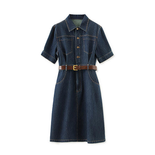 「高货wl」全新升级【铂金会员330/天猫439/差价109】(40950)洛诗琳复古港风连衣裙2025夏季时尚翻领法式气质牛仔裙女 商品图4