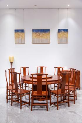 红桥红  家具严选  缅甸花梨（大果紫檀）【158 素边六角底座 圆餐桌十二件套】