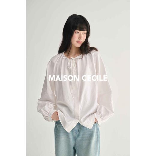 MAISON CECILE亚麻肌理感可调节抽绳圆领宽松简约白衬衫 商品图2