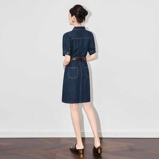 「高货wl」全新升级【铂金会员330/天猫439/差价109】(40950)洛诗琳复古港风连衣裙2025夏季时尚翻领法式气质牛仔裙女 商品图1