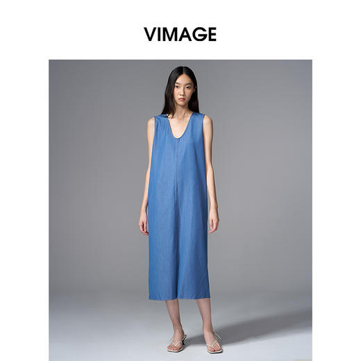 VIMAGE纬漫纪简约直筒宽松圆领休闲遮肉无袖连衣裙2025夏季新款V2307929 商品图0