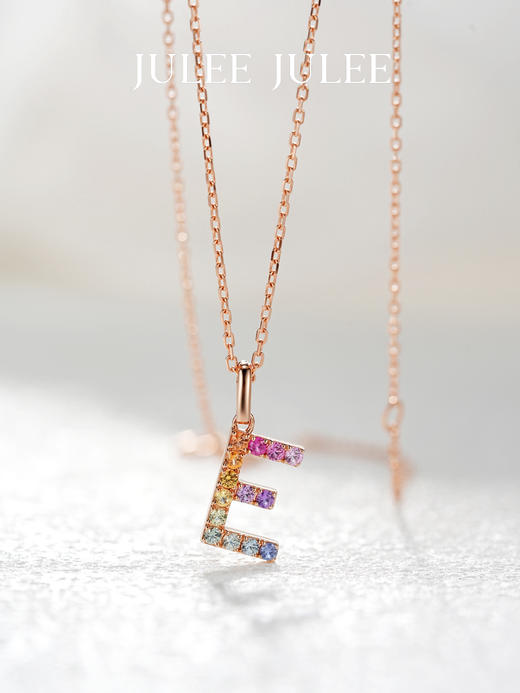 JULEE JULEE茱俪珠宝  18K玫瑰金彩虹蓝宝石字母吊坠 商品图7