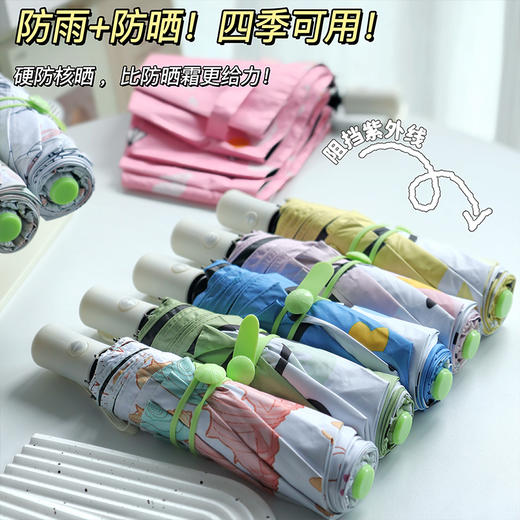 【一键开合 清新守护】FIYU小清新系列全自动晴雨伞 内层黑胶涂层 阻隔99.9%紫外线 荷叶拒水伞布 黑钢八骨伞架 晴雨两用 伞面直径95cm 约重355g 商品图1