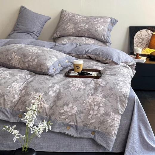 秋冬新品A类加厚高克重亚麻复古风双层纱印花四件套G110100001 商品图4