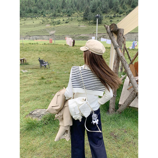 <曾小咸推荐>韩系学院风条纹披肩长袖针织衫 商品图4