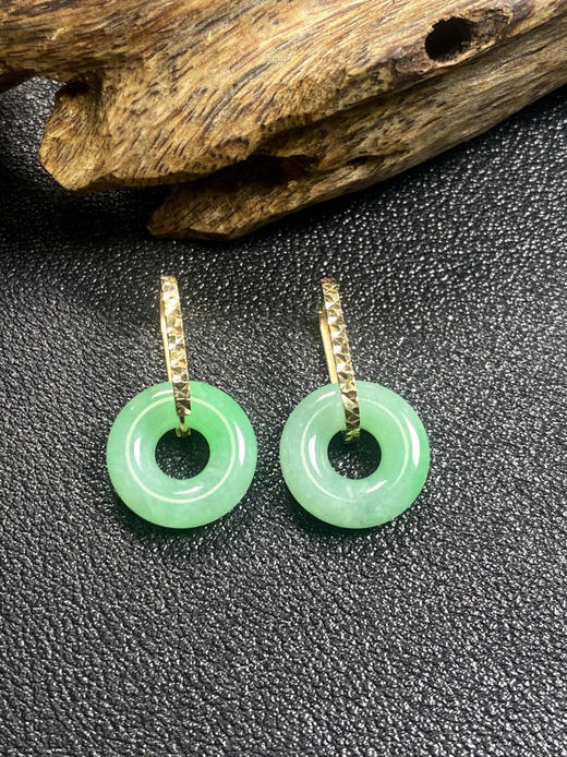 【FC0119】18K镶嵌翡翠冰种平安环耳坠  冰润光泽  色泽甜美 商品图1