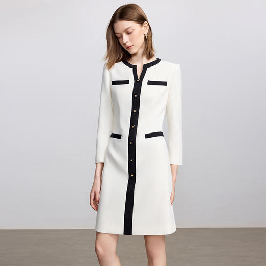 IWY/法式简约黑白撞色连衣裙女秋季长袖正式场合商务职业裙Q1443 商品图1