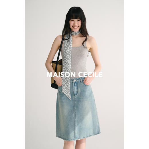 MAISON CECILE 夏日水洗蓝百搭休闲宽松显瘦显比例A摆牛仔半身裙 商品图1
