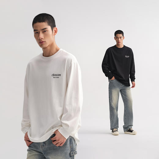 CHINISM赤尘 纯棉logo印花长袖T恤男秋季宽松圆领上衣美式打底衫 商品图4