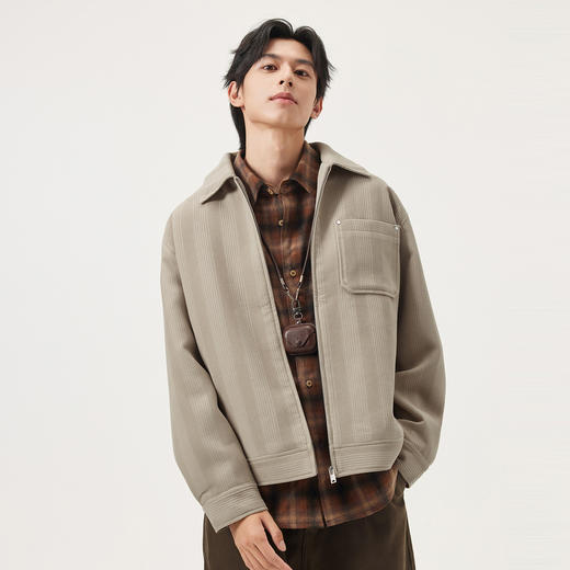 gxg.jeans男装 多色肌理感条纹满印宽松翻领夹克外套男士25秋热卖 商品图1