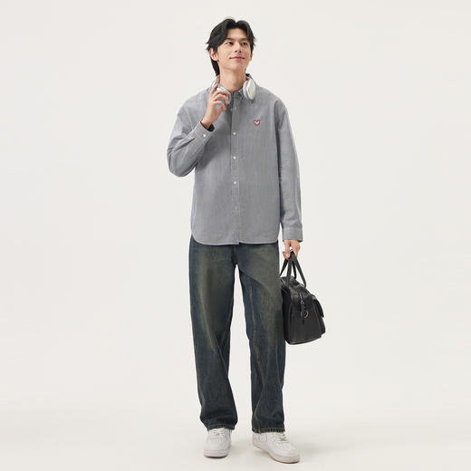 gxg.jeans男装 藏青条纹绣花宽松长袖衬衫外套 25年秋热卖 商品图3