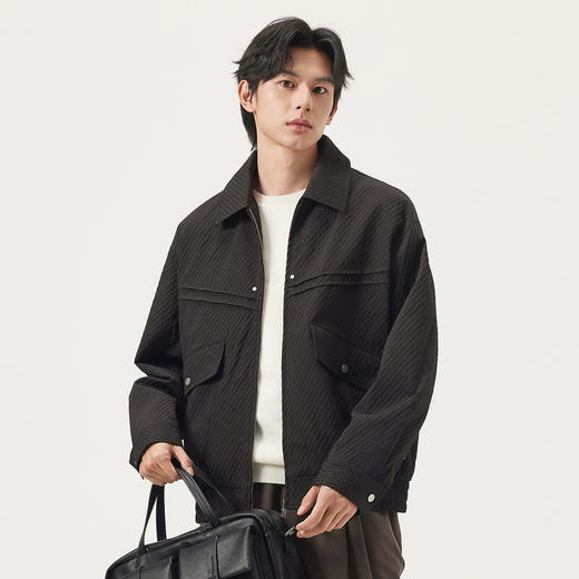 gxg.jeans男装 黑色肌理感分割设计简约翻领宽松夹克外套25秋热卖 商品图2