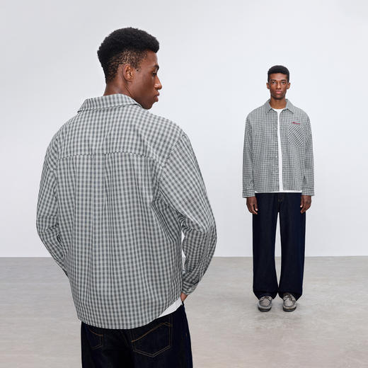 CHINISM赤尘 复古格子长袖衬衫男秋季新款翻领潮牌刺绣衬衣外套 商品图4