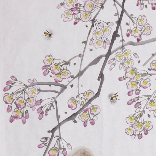 方楚雄《海棠花与小狗》国画原作69CM*69CM斗方宣纸收藏级艺术臻品 商品图2