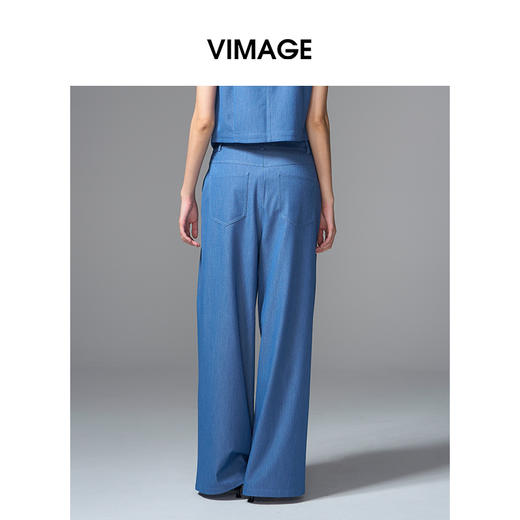 VIMAGE纬漫纪复古牛仔蓝高腰垂坠休闲百搭直筒阔腿裤2025夏季新款裤子V2305948 商品图4