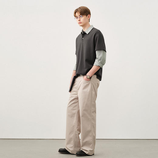 714street秋季假两件长袖POLO衬衫男2025纯棉休闲宽松针织杉衬衣 商品图3