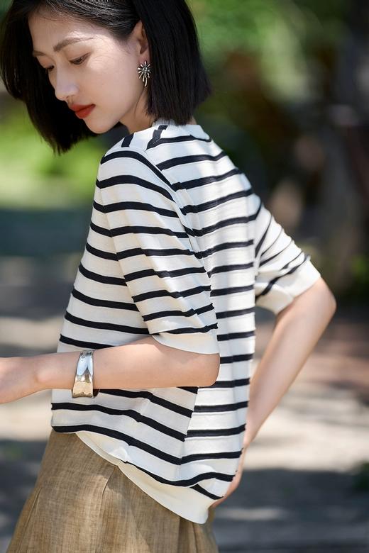 新款天丝莱赛尔桑蚕丝条纹芭蕾女孩刺绣衫 商品图2