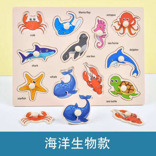 【寓教于乐，动手动脑，以学为乐！】木制儿童手抓板 早教开发 智力抓板 数字字母水果 动物蔬菜拼图拼板-QB 商品图9