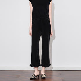 「高货wl」全新升级【铂金会员293/天猫399/差价106】(04822)洛诗琳时髦洋气真丝丝绒松紧腰显瘦木耳边休闲裤女