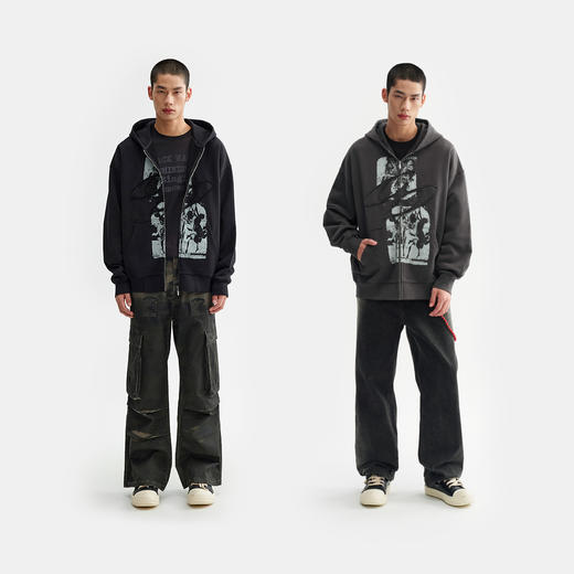 【黑水系列】CHINISM赤尘 贴布LOGO印花连帽开衫卫衣男商场同款 商品图3