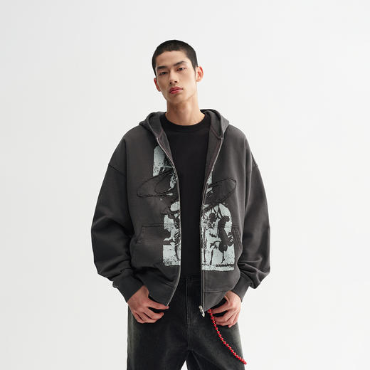 【黑水系列】CHINISM赤尘 贴布LOGO印花连帽开衫卫衣男商场同款 商品图4