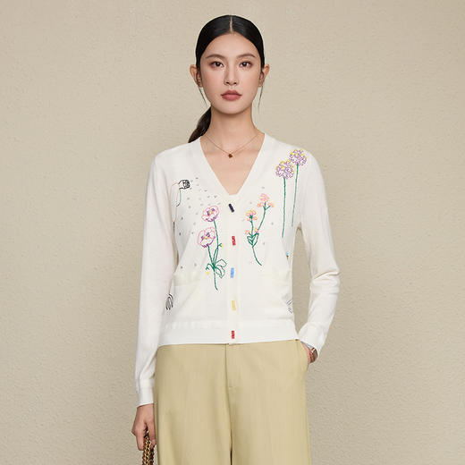 「自」全新升级【铂金会员330/天猫449/差价119】(12406)洛诗琳重工手绣彩绘V领针织开衫2025早秋优雅气质薄款外套女 商品图1