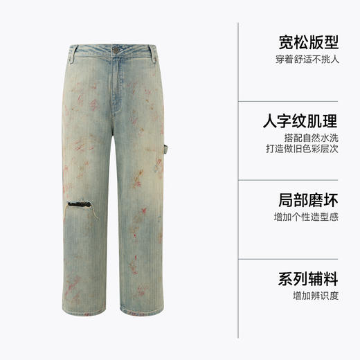 CHINISM赤尘 做旧水洗破洞牛仔裤男秋季美式黑色直筒休闲裤子 商品图2