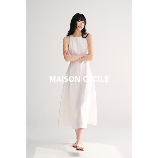 MAISON CECILE 两色/法式极简优雅通勤one piece无袖棉麻连衣裙 商品图2