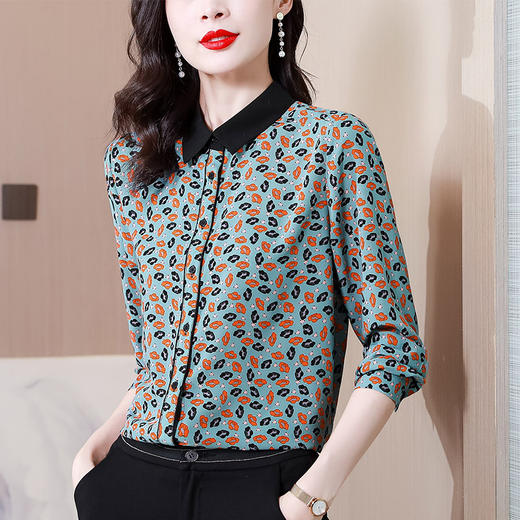 碎花雪纺衬衫女士打底衬衣春秋装新款妈妈洋气小衫桑蚕丝长袖上衣 商品图1