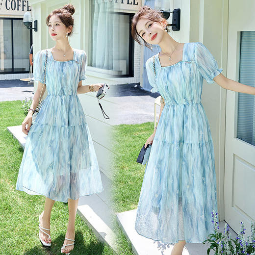 泡泡袖小个子方领连衣裙，时尚显瘦洋气法式气质裙子HR-8891 商品图1