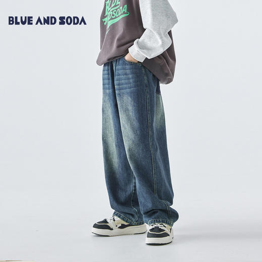 预售3.27发 蓝汽水2025年秋季新款亲子装中大男童假口袋牛仔裤复古直筒阔腿裤 商品图0